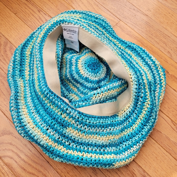 Handmade Crochet Wide Brim Sun Hat - Teal & Cream - Picture 3 of 10